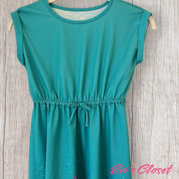 SO Turquoise Flamingo Short Sleeved Dress Girls Size 7-8 - Picture 2 of 8